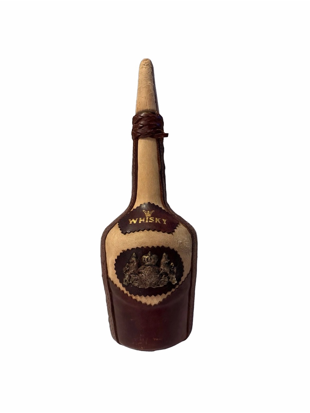 Rare cow hide variant Whisky Leather-Covered Decorative Bottle - Brown and Cream